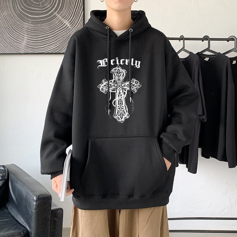 LD5674P38十字架卫衣男春秋季潮ins宽松痞帅高街重磅潮牌美式复古,男装卫衣,星座510A-1
