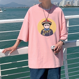 T3675P25已爆落肩款宽松T恤克莱因蓝T圆领卡通印花T恤 男港风T恤图片