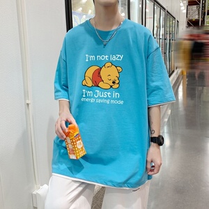 T3582P25潮牌短袖T桖情侣装卡通小熊印花宽松T恤圆领已爆2023夏装图片