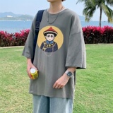 T3675P25已爆落肩款宽松T恤克莱因蓝T圆领卡通印花T恤男港风T恤，男装T恤，星座510A-1