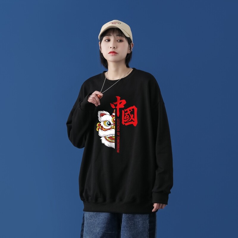 Y2414P38中性模特圆领韩版运动外套ins港风青少年上衣21秋冬卫衣图片