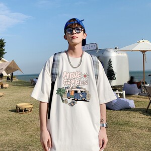 T6531P25重磅230G潮牌t恤男短袖2025夏季新款纯棉落肩袖半袖上衣图片
