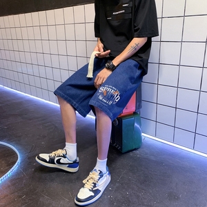 DN3910浴室景 牛仔短裤男宽松休闲韩版日系港风潮牌工装短裤男图片