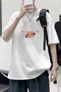 T1705P25 港风 100%棉 2022新款短袖T恤男印花青春休闲图片