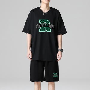 TZ3515短袖t恤男夏季薄款潮牌短裤休闲运动套装轻奢时尚感男士图片