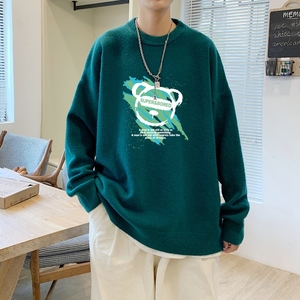 MD2825P55印花毛衣男秋季潮牌ins宽松慵懒高领针织衫潮流圆领线衣图片