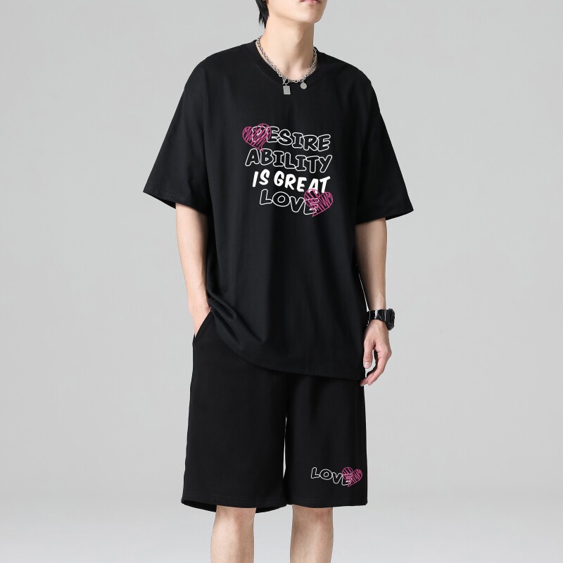 TZ3512休闲运动套装轻奢时尚感男士短袖t恤男夏季薄款潮牌短裤,男装休闲套装,星座510A-1