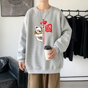 Y2414P38新款21年秋圆领卫衣男大码韩版宽松长袖外套男 港风卫衣图片
