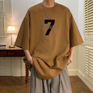 数字7t恤短袖男夏季薄款重磅衣服美式2025潮牌oversize五分袖体恤图片
