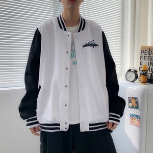 BQ3229P75港风潮牌休闲宽松夹克男外套男潮胸前小标印花棒球服图片