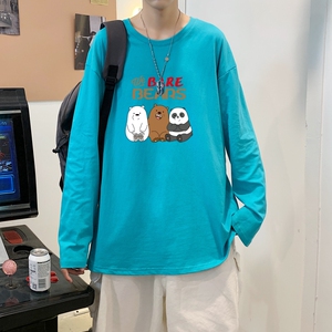 C2834P30男长袖t恤春季打底衫长袖纯棉春季港风印花宽松潮流上衣图片