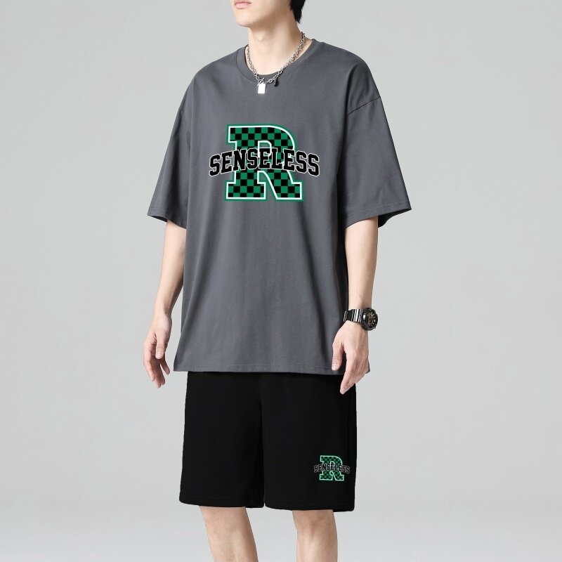 TZ3515短袖t恤男夏季薄款潮牌短裤休闲运动套装轻奢时尚感男士,男装休闲套装,星座510A-1
