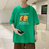 T3582P25已爆情侣装卡通小熊印花宽松T恤圆领2023夏装潮牌短袖T桖，男装T恤，星座510A-1