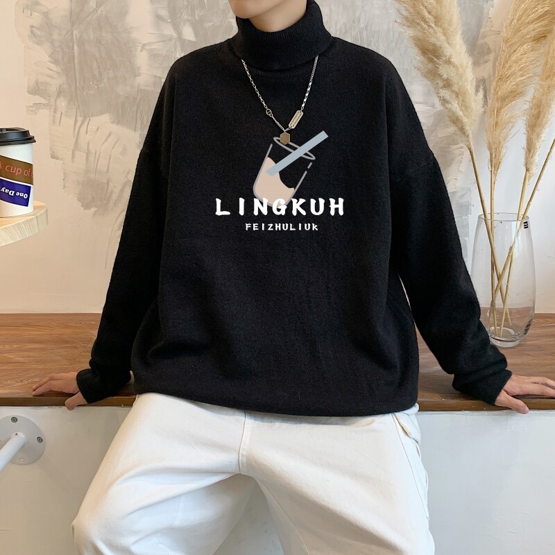 MG2816P65限78新款港风纯色毛衣宽松可翻高领针织衫情侣外套上衣，男装针织衫/毛衣，星座510A-1