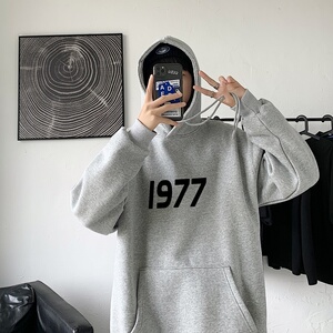 LD5670P38新款男百搭宽松设计感男个性印花抽绳连帽卫衣2023秋季图片