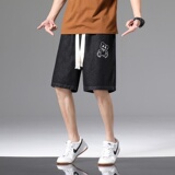 DN3808黑白景潮牌工装短裤男牛仔短裤男宽松休闲韩版日系港风，男装牛仔裤，星座510A-1