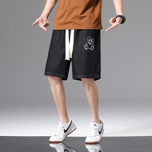 DN3808黑白景 潮牌工装短裤男牛仔短裤男宽松休闲韩版日系港风图片