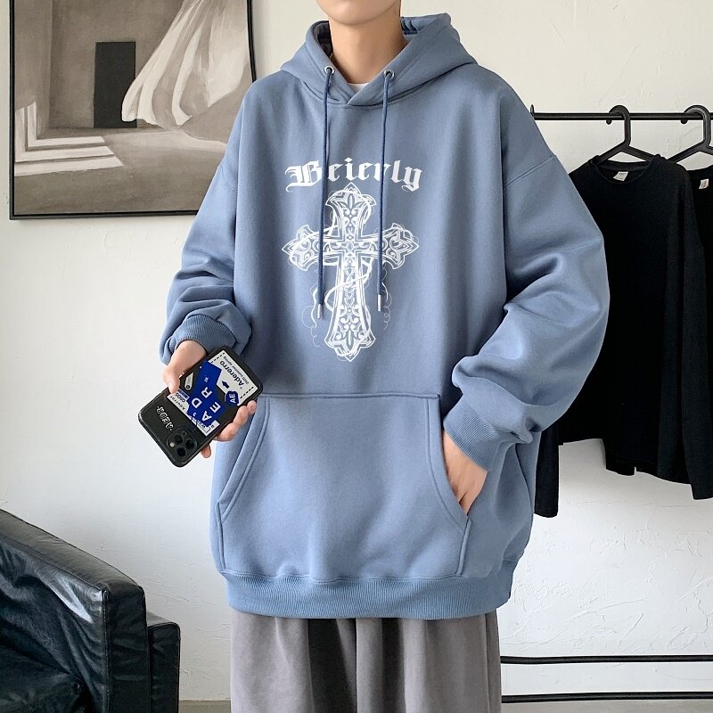 LD5674P38高街重磅潮牌美式复古十字架卫衣男春秋季潮ins宽松痞帅,男装卫衣,星座510A-1