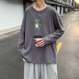 C2883P30男长袖t恤春季打底衫长袖纯棉春季港风印花宽松潮流上衣，男装T恤，星座510A-1