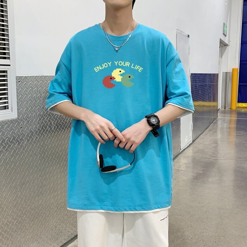 T3586P25男短袖印花五分袖已爆港风潮牌大码夏季新款宽松t恤,男装T恤,星座510A-1