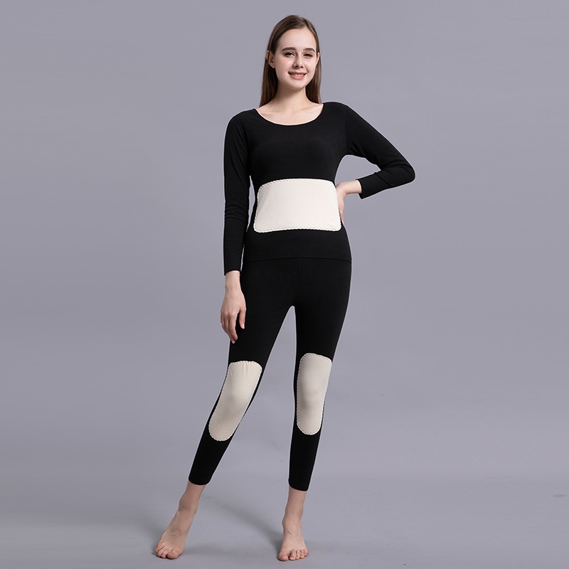 NR3066P48护腰肚套装贴身发热打底衫贴片德绒黑色女保暖内衣，保暖内衣，星座614-1