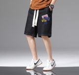 DN3834黑白景牛仔短裤男宽松休闲韩版日系港风潮牌工装短裤男，男装牛仔裤，星座510A-1
