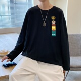 C2858P30男长袖t恤春季打底衫长袖纯棉春季港风印花宽松潮流上衣，男装T恤，星座510A-1
