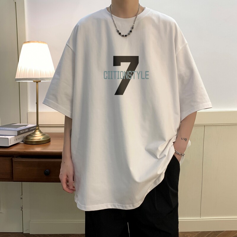 数字7t恤短袖男夏季薄款重磅衣服美式2025潮牌oversize五分袖体恤,男装T恤,星座510A-1