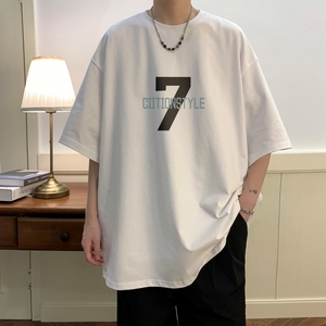 数字7t恤短袖男夏季薄款重磅衣服美式2025潮牌oversize五分袖体恤图片