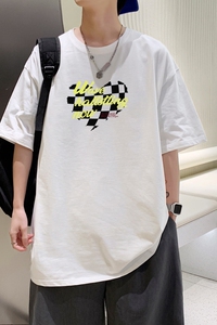 T3410已爆 男港风T恤落肩款宽松T恤克莱因蓝T圆领卡通印花T恤图片