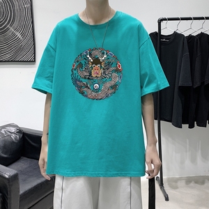 T1545P25港风室内 潮牌图案印花圆领短袖T恤宽松大码男士T恤图片