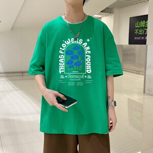 T3579短袖t恤夏季韩版潮流oversize五分袖已爆印花图案图片