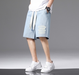 DN3835黑白景 日系港风潮牌工装短裤男牛仔短裤男宽松休闲韩版图片