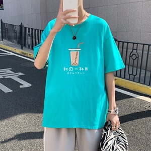 T3328P25克莱因蓝T男港风T恤落肩款宽松T恤仓库一件起正常配送中图片