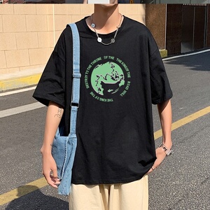 T3463P25宽松T恤克莱因蓝T圆领英文球形印花T恤正男港风T恤落肩款图片