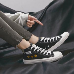 新款秋季男百搭板鞋秋冬季潮鞋子休闲男鞋高帮情侣帆布鞋图片