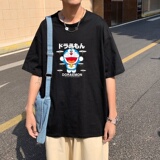 T3464男港风T恤落肩款宽松T恤克莱因蓝T圆领日系卡通印花T恤，男装T恤，星座510A-1