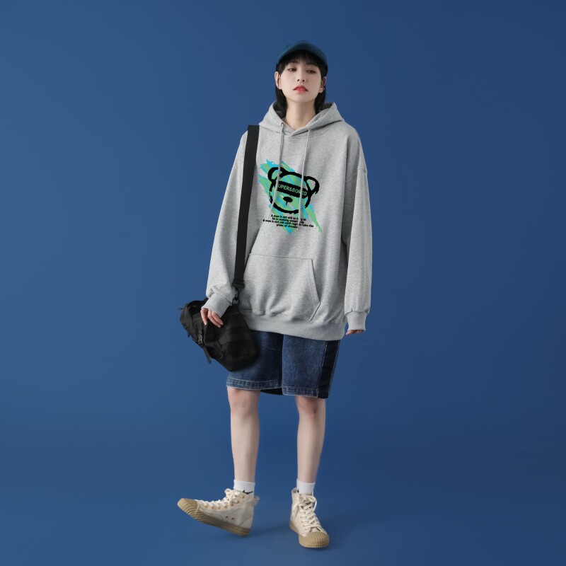 L2826P48中性模特2021外套男卫衣秋新款港风ins连帽套头印花卫衣,男装卫衣,星座510A-1