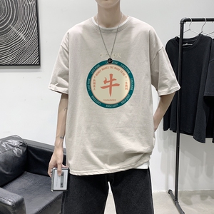 T1683P25 港风 100%棉 2022新款短袖T恤男印花青春休闲图片
