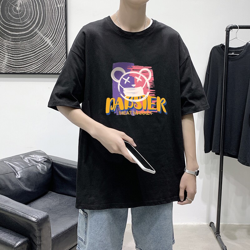 T1734 夏季风男装印花短袖T恤男潮牌小熊印花青春休闲图片