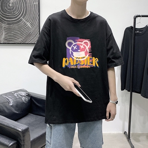 T1734 夏季风男装印花短袖T恤男潮牌小熊印花青春休闲图片