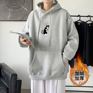 L2886P65港风韩版ins男士学生宽松运动连帽卫衣加绒加厚连帽外套,aj3黑水泥女生穿搭图片