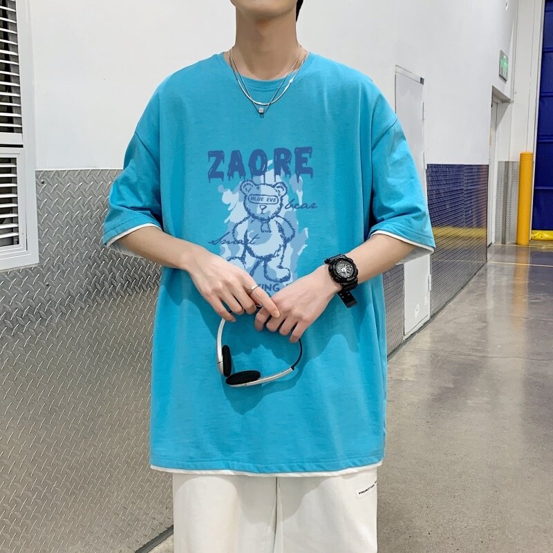 T3588P25已爆港风爱心印花短袖T恤高街纯棉可供抖音直播夏季新款,男装T恤,星座510A-1