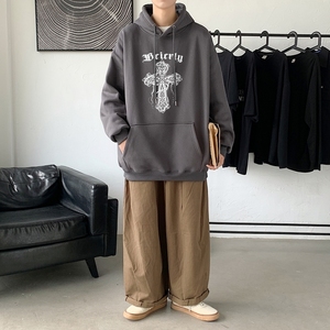 LD5674P38春秋季潮ins宽松痞帅高街重磅潮牌美式复古十字架卫衣男图片