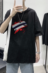 T1686P25 港风 100%棉 2022新款短袖T恤男印花青春休闲图片
