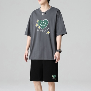 TZ3503轻奢时尚感男士短袖t恤男夏季薄款潮牌短裤休闲运动套装图片