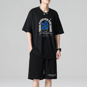 TZ3502轻奢时尚感男士短袖t恤男夏季薄款潮牌短裤休闲运动套装图片