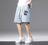 DN3834黑白景港风潮牌工装短裤男牛仔短裤男宽松休闲韩版日系，男装牛仔裤，星座510A-1