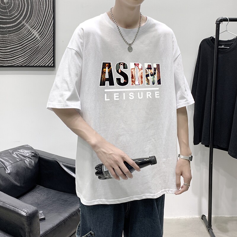 T1543P25港风英伦印花圆领T恤男加大加肥港风模特男士宽松T恤,男装T恤,星座510A-1