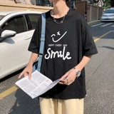 T1794P25港风室外纯棉2021男线条笑脸英文印花短袖T恤宽松T恤，男装T恤，星座510A-1